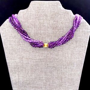 Vintage Handmade 6-Strand Amethyst & 14k Gold Choker